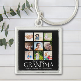 Collage 9 Photos for Grandma Love you Fyrkantig Silverfärgad Nyckelring
