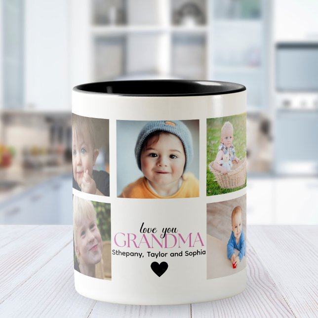 Collage 9 Photos for Grandma Love you Två-Tonad Mugg (Skapare uppladdad)