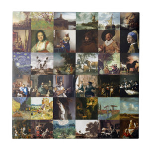 Collage av målningar av Van Gogh, Vermeer, etc. Kakelplatta