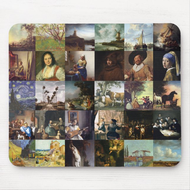 Collage av målningar av Van Gogh, Vermeer, etc. Musmatta (Framsidan)