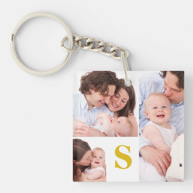 Collage beställnings- Monogrammed Keychain för 3 (Framsidan)