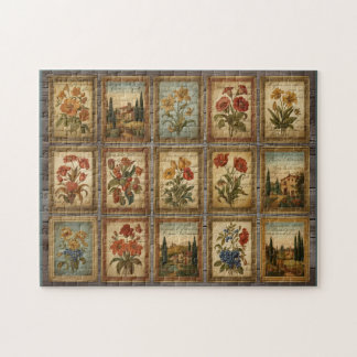Collage Blommig Italiensk Tryck Pussel