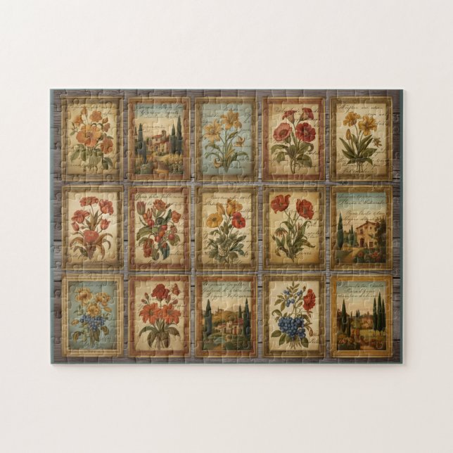 Collage Blommig Italiensk Tryck Pussel (Horisontell)