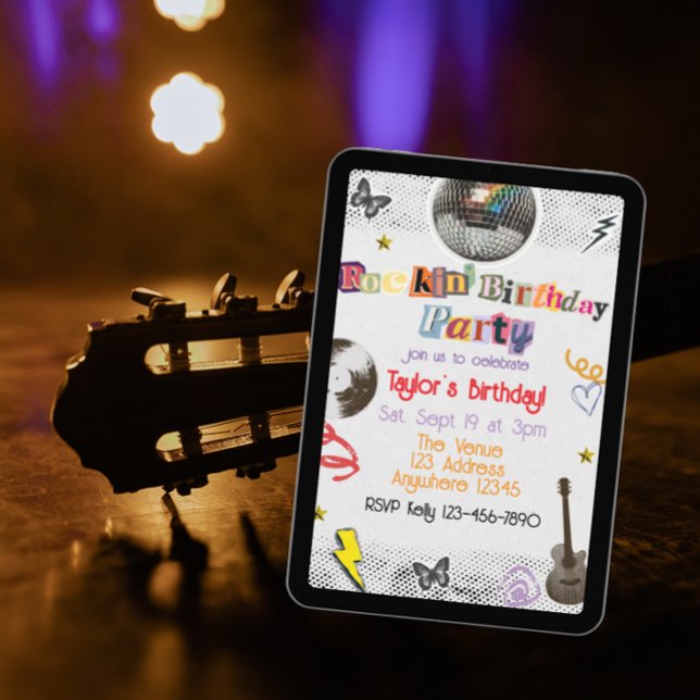 Collage Cut Out Rockstar Birthday Inbjudningar (Skapare uppladdad)