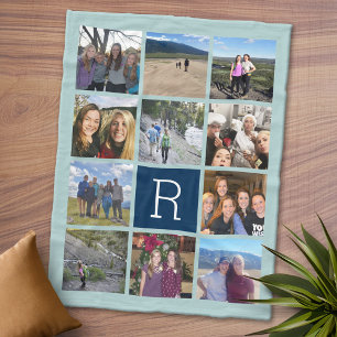 Collage för 11 foto med monogramen kan redigera fleecefilt