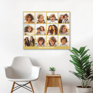 Collage för 12 foto med guld- bakgrund canvastryck