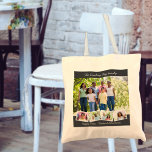 Collage för 5 foto med sicksackfotoremsan och text tygkasse<br><div class="desc">Denna beställnings- toto hänger lös skrivs ut med din favorit- foto och beställnings- text. Mallen är ställer in redot för att dig ska tillfoga upp till 5 foto och ditt efternamn upptill och längst ner beställnings- text. Uttrycka för ta prov läser "Älskling-Maj familjen" "lyckliga dagar. Helgen äventyrar" som du kan...</div>
