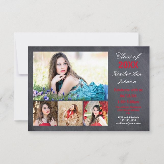 Collage för 5 foto - meddelande för studenten 3x5 inbjudningar (Framsida)