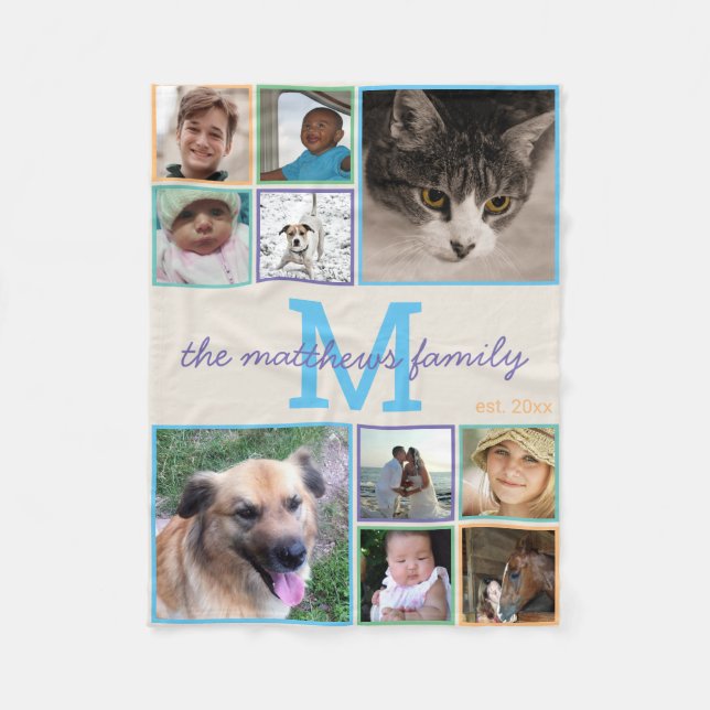 Collage för foto för Monogram 10 för minnen Fleecefilt (Framsidan)