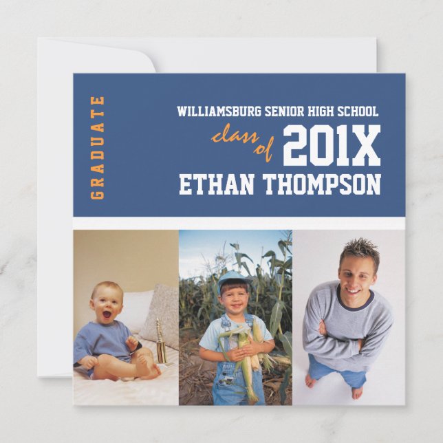 Collage för foto för studentenmeddelande 3 i blått inbjudningar (Framsida)