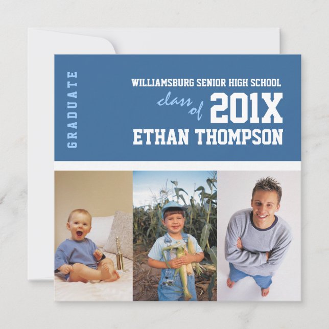 Collage för foto för studentenmeddelande 3 i blått inbjudningar (Framsida)