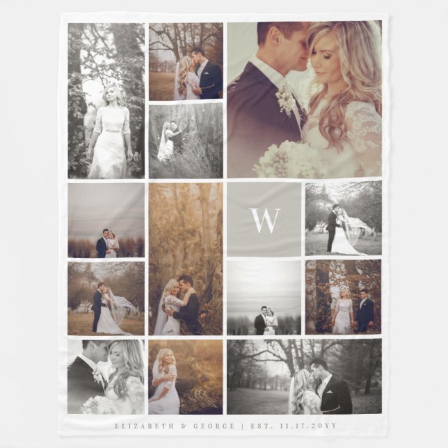 Collage för foto för varm Monogram för grå färg Fleecefilt (Framsidan)