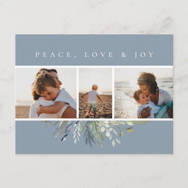 Collage för foto för vinterlövverkblått helg vykort (Framsida)