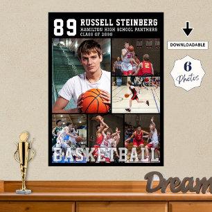 Collage för gymnasiebasket och Senior Night Poster