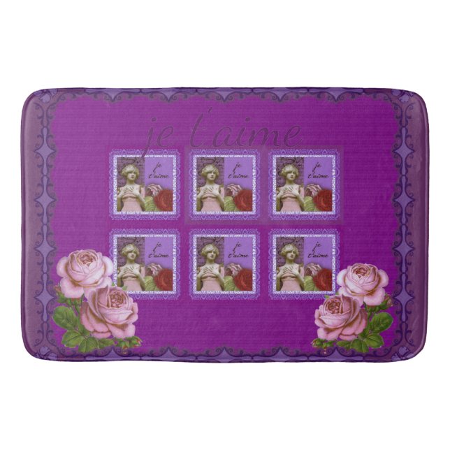 Collage för Je T'aime purpurfärgad romantisk Badrumsmatta (Framsidan)