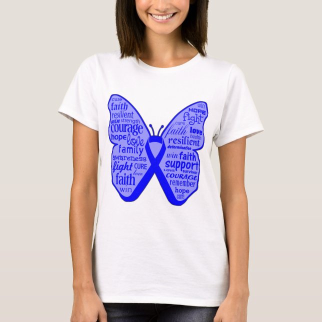 Collage för koloncancerfjäril av ord tee shirt (Framsida)