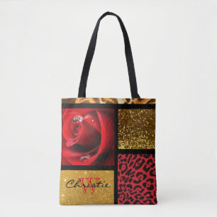 Collage för Leopard för röd rosglitter guld- Tygkasse