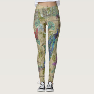 Collage för påfågel för blått för leggings