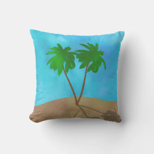 Collage för plats för vattenfärgpalmträdstrand kudde