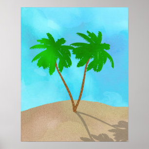 Collage för plats för vattenfärgpalmträdstrand poster