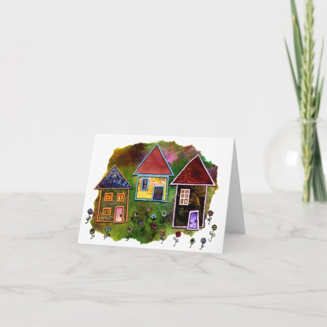 Collage för tre hus med blommor kort (Framsida)
