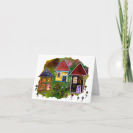 Collage för tre hus med blommor kort