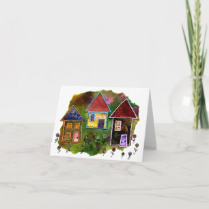 Collage för tre hus med blommor kort