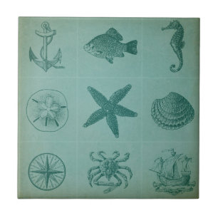 Collage för vintagehavtema kakelplatta