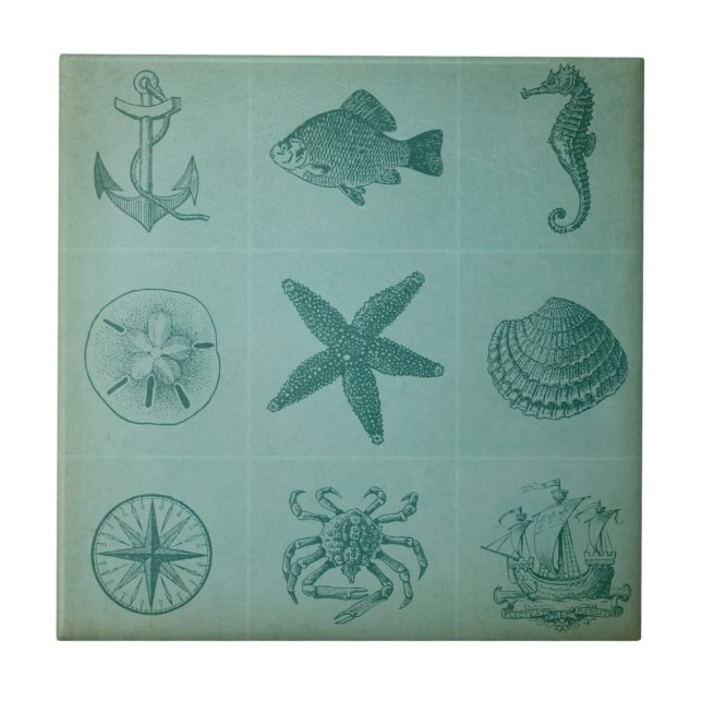 Collage för vintagehavtema kakelplatta (Framsidan)
