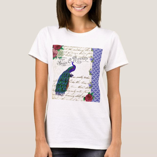 Collage för vintagepåfågelsång t-shirt (Framsida)
