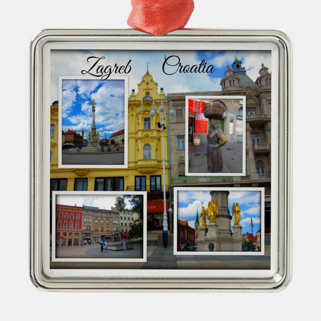 Collage för Zagreb gammal Townfoto Julgransprydnad Metall (Framsidan)