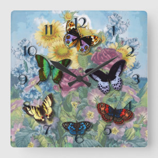 Collage "härliga fjärilar" tar tid på fyrkantig klocka