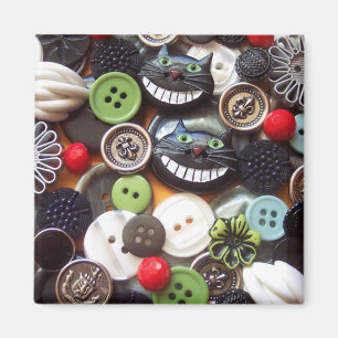 Collage med den svart Cheshire katten knäppas Magnet