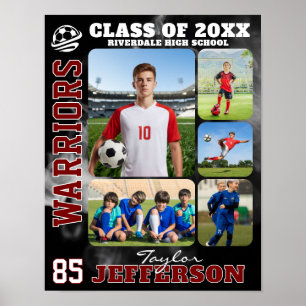 Collage med foton av gymnasiefotbollslag poster