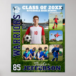 Collage med foton av gymnasiefotbollslag poster