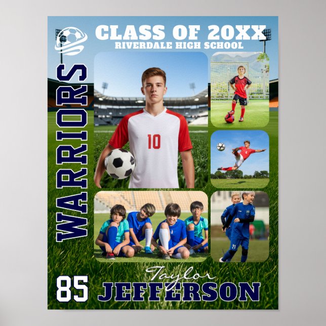 Collage med foton av gymnasiefotbollslag poster (Framsidan)