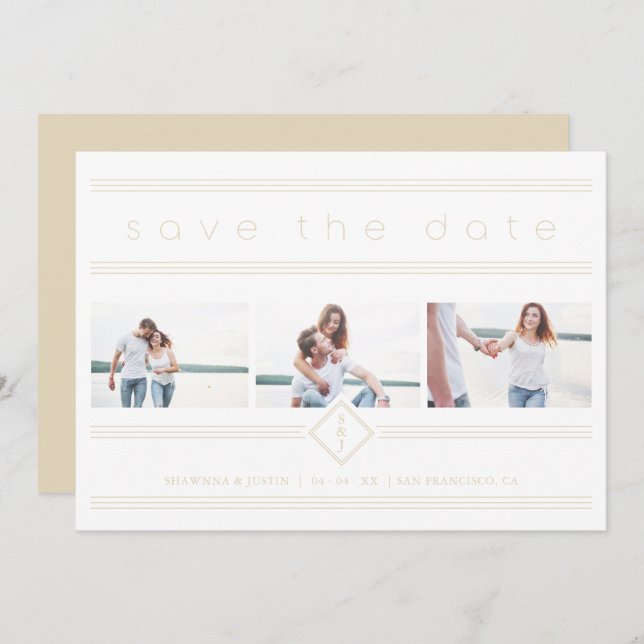 Collage Minimalist 3 Photos Couple Wedding Initial (Fram/baksida)