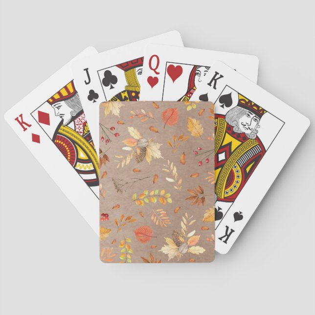 Collage of fall leaves on brown casinokort (Baksidan)