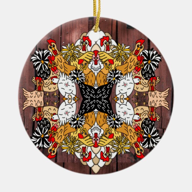 Collage of Hand plockade Funny Chickens Ceramic Or Julgransprydnad Keramik (Framsidan)