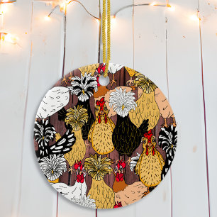 Collage of Hand plockade Funny Chickens Julgransprydnad Keramik
