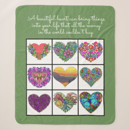 Collage of Painted Hearts (on green), with Quote