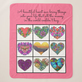 Collage of Painted Hearts (on pink), with Quote