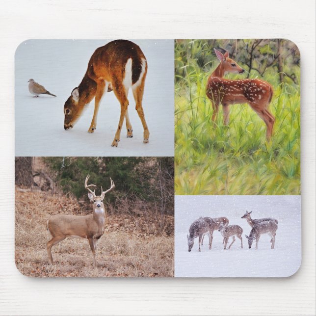 Collage of Wild Deer in Texas Seasonal Mouse Pad Musmatta (Framsidan)