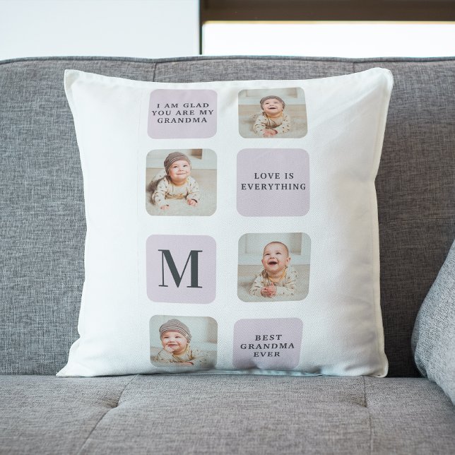 Collage Photo & Best Grandma All Best Lila Gift Kudde (Skapare uppladdad)