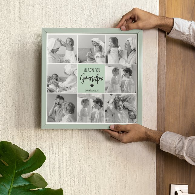 Collage Photo Best Grandpa Pastel Mint Gift Poster (Skapare uppladdad)