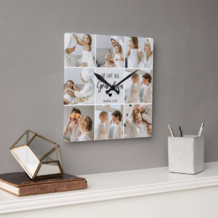 Collage Photo Grått We Kärlek You Grandma Best Gif Fyrkantig Klocka