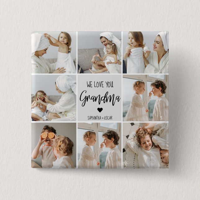Collage Photo Grått We Kärlek You Grandma Best Gif Knapp (Framsida)