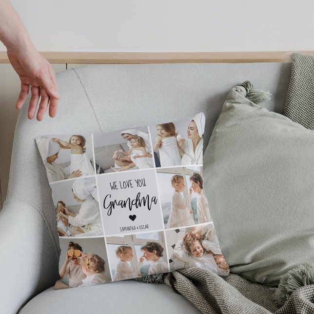 Collage Photo Grått We Kärlek You Grandma Best Gif Kudde (Skapare uppladdad)