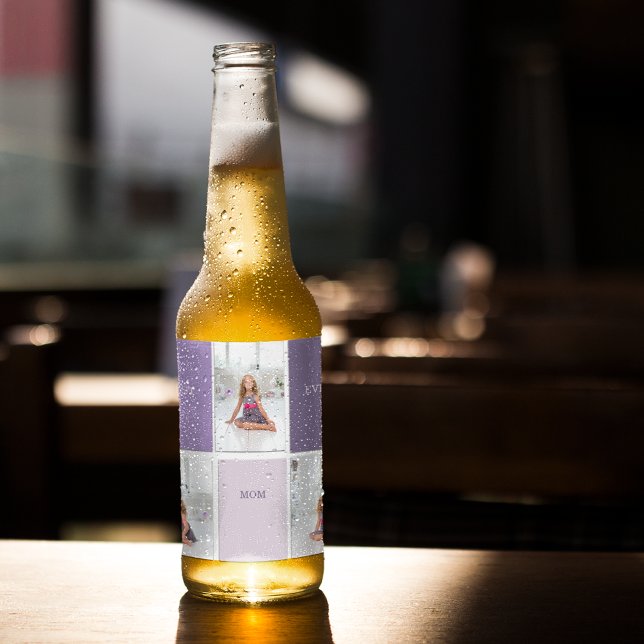 Collage Photo Lila Best Mamma All Gift Ölflaska Etikett (Skapare uppladdad)