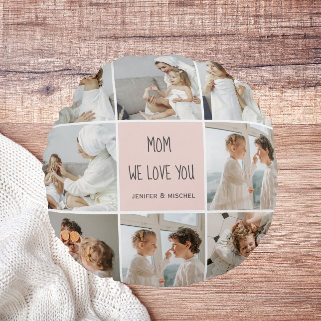 Collage Photo Mamma we Kärlek You Best Mor Gift Rund Kudde (Skapare uppladdad)